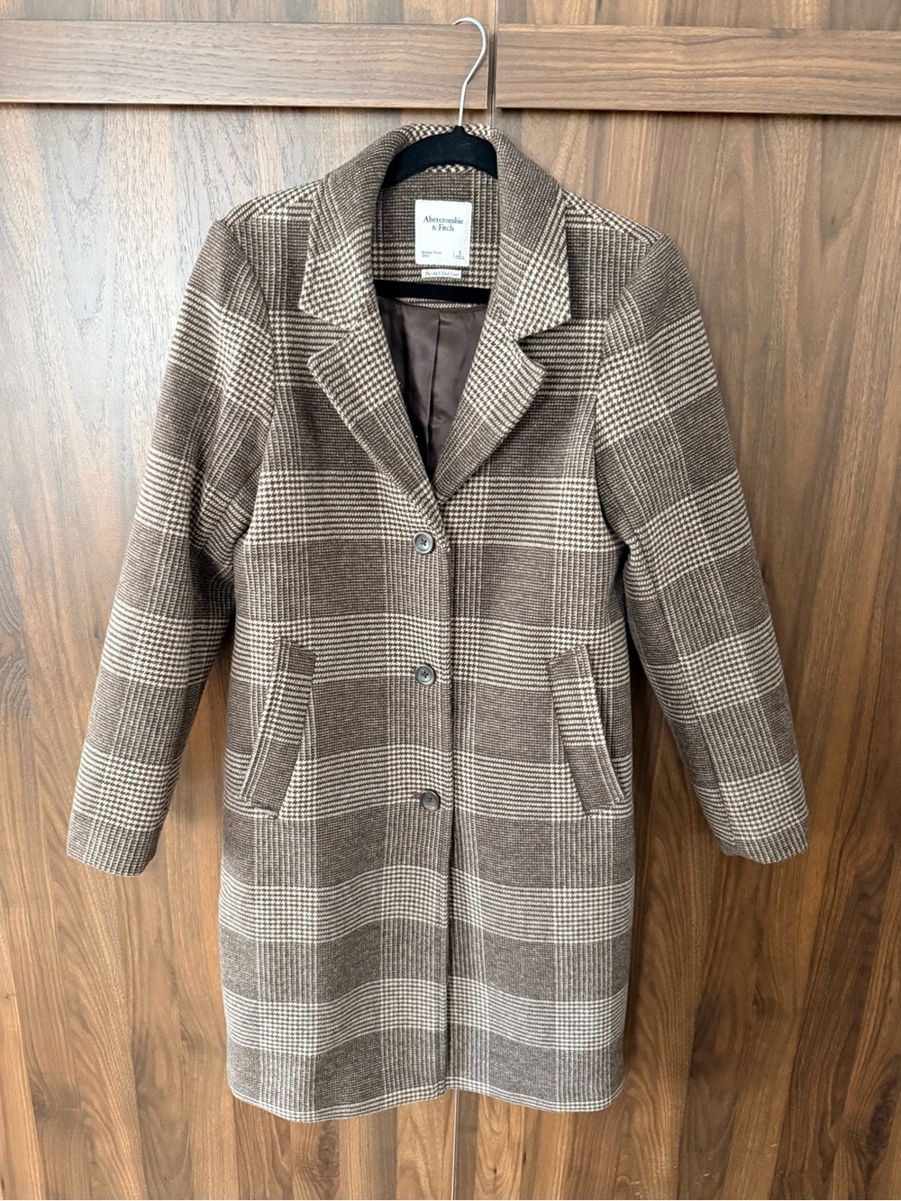 Abercrombie & Fitch Brown and Cream Plaid Pea Coat